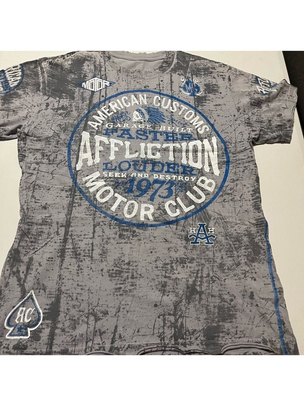 Affliction Gray and Blue Motor Club Tee